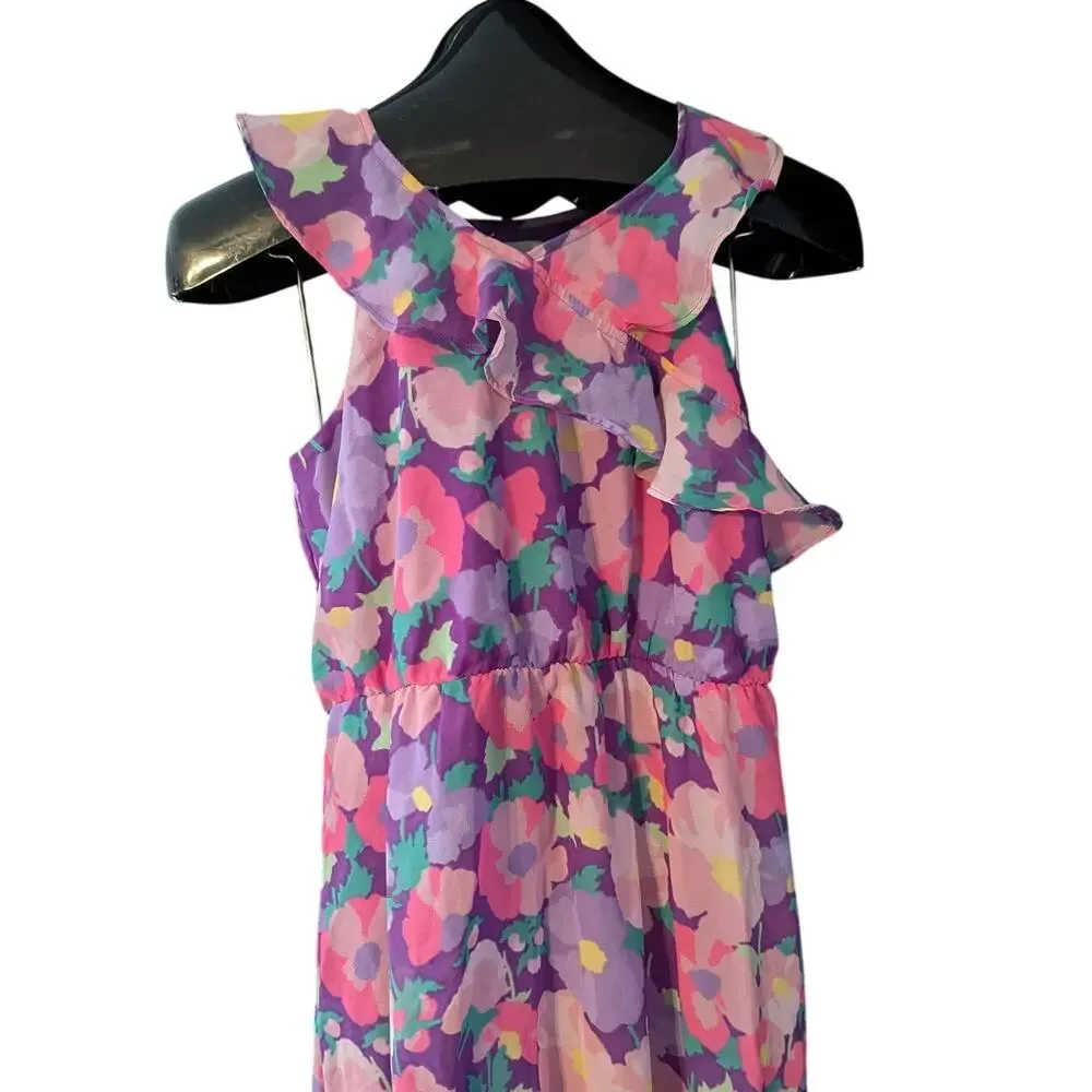 THE CHILDREN'S PLACE XXL16 Purple Pink Abstract Spring Floral Ruffle Dress - Picture 2 of 8